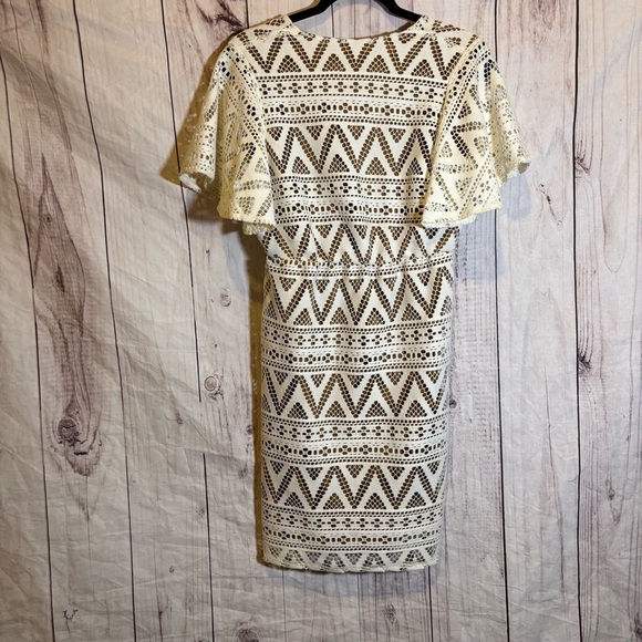 Judith March Crochet Cream and Brown Short Sleeve Bohemian Mini Dress Med NWOT - Picture 2 of 6